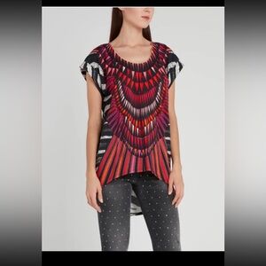 Just cavalli Women's Black and Red Graphic Top with gold chain neckline size s